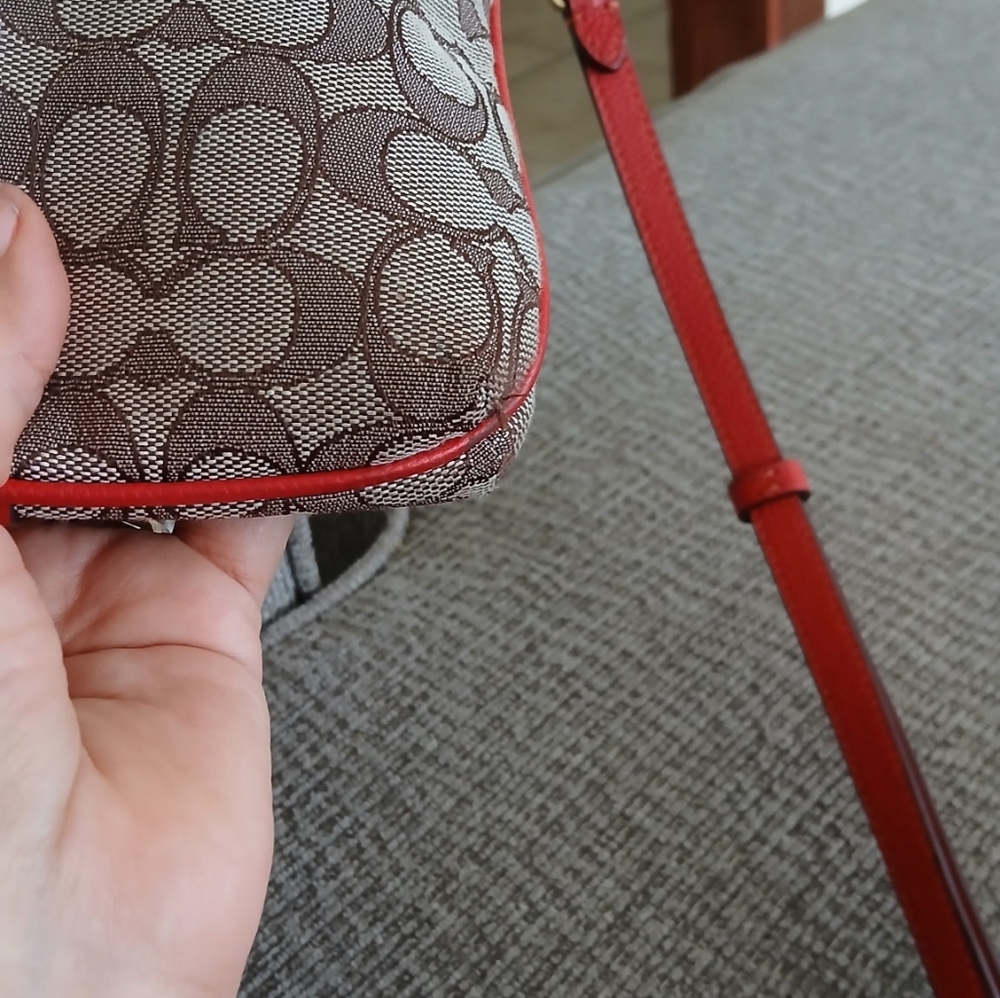 Coach Brown Signature Canvas Crossbody with Red Leather Trim - Picture 4 of 4